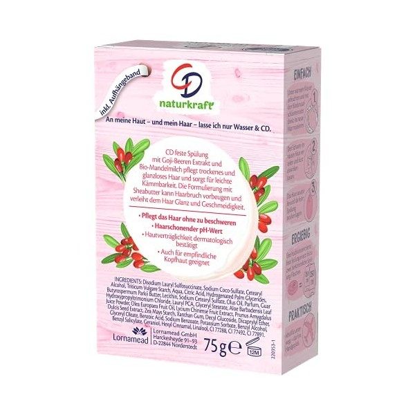 CD Après-shampooing solide Shine & Care - 75 g - Avec extrait de baies de goji et lait damande bio - Sans microplastique - S