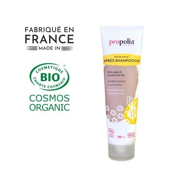 PROPOLIA - Bio - Après-shampoing Miel / Argan / Protéines de Blé / Vinaigre de cidre - Souplesse et brillance des cheveux - E