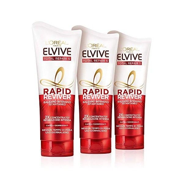 LOréal Paris Elvive Rapid Reviver Balsamo Intensif Istantanée Total Repair 5, Enrichi avec Amminoacide et Vitamine E pour ch