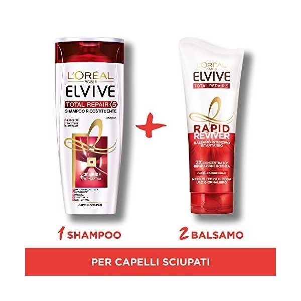 LOréal Paris Elvive Rapid Reviver Balsamo Intensif Istantanée Total Repair 5, Enrichi avec Amminoacide et Vitamine E pour ch