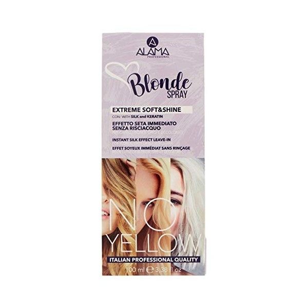 Alama Professional No Yellow Blonde Spray Extreme Soft & Shine, effet soie instantané, sans rinçage pour cheveux blonds, gris