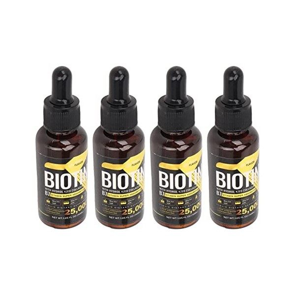 Lot de 4 Huiles de Renforcement des Cheveux 30 Ml de Collagène hydrolysé Nourrissant Vitamine B7 Biotine pour la Calvitie