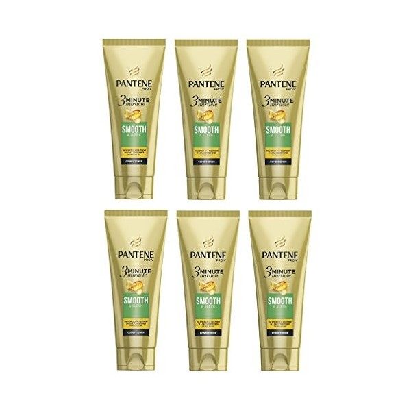 Lot de 6 après-shampooings Pantene - Formule miraculeuse lissante et adoucissante de 3 minutes - 200 ml - Pour cheveux frisés