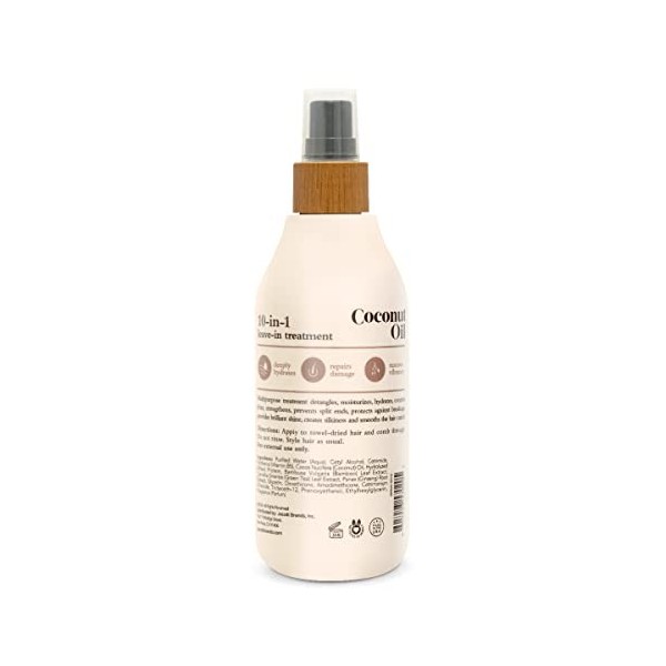 Oliology Spray polyvalent 10 en 1 à lhuile de noix de coco, traitement sans rinçage pour tous les types de cheveux, sans par