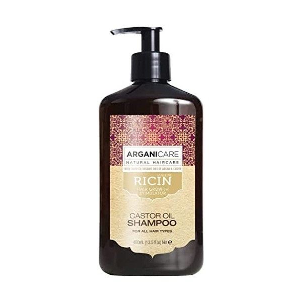 Duo Arganicare Shampooing accélérateur de croissance à l’huile de ricin Bio. 400ml + Après shampooing Reconstructeur à l’huil