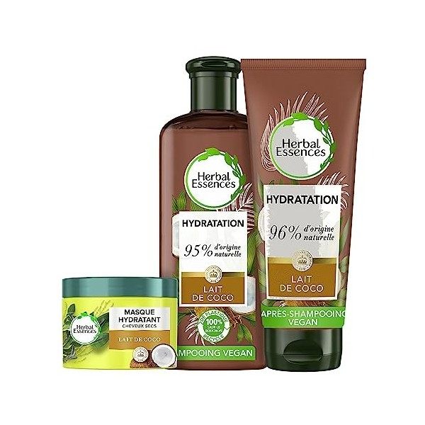 Herbal Essences Hydratation Shampoing + Après-shampoing + Masque, Au Lait de Coco, Pour Cheveux Secs