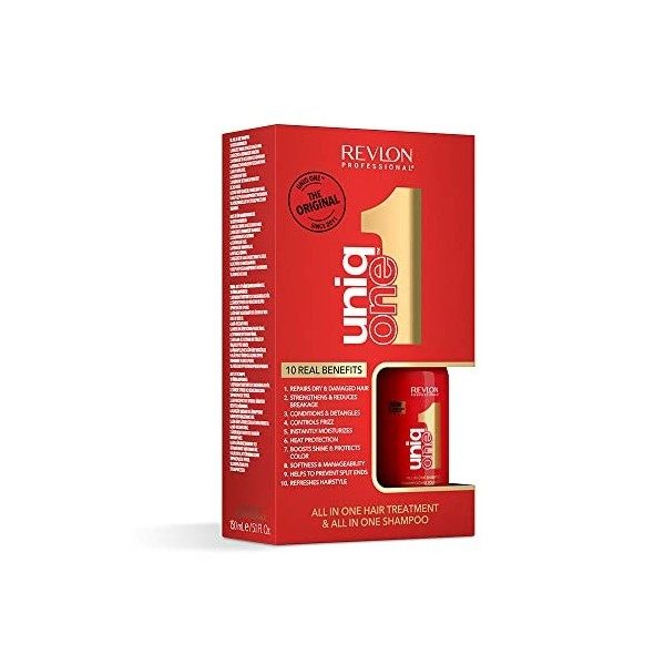 Revlon Professional, Coffret UniqOne Tout-En-Un, Spray cheveux sans rinçage et Shampoing/Après-shampoing 2en1