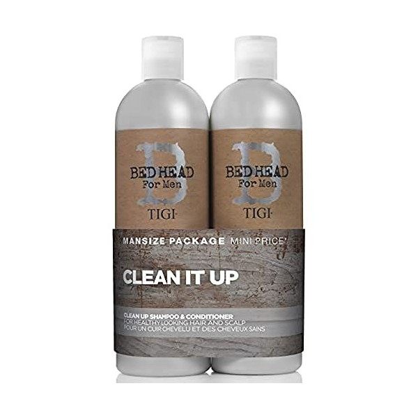 Bed Head for Men by TIGI | Clean Up Pack shampooing et après-shampooing hydratant pour homme | Soin quotidien pour des cheveu