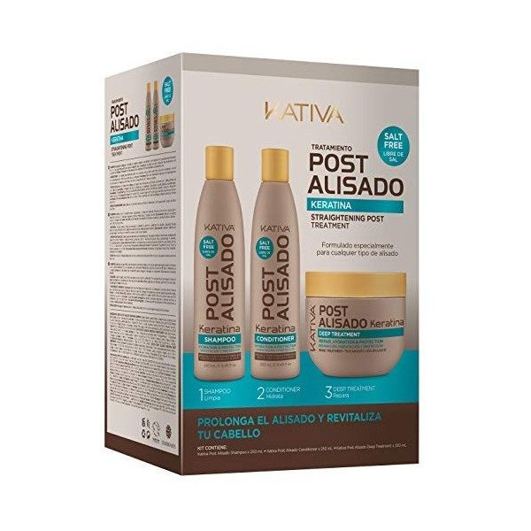 Kativa Post Alisado Kit Shampooing, après-shampooing et masque sans sel 250 ml