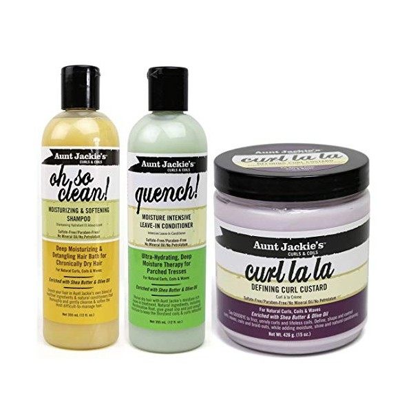 Aunt Jackies Curls & Coils - Lot de 3 soins capillaires - shampoing Oh So Clean 355 ml/gel définition des boucles Curl La La 