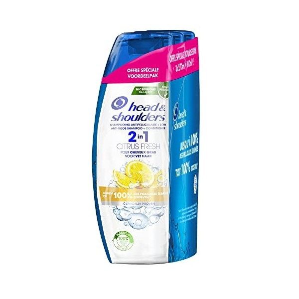 Head & Shoulders, Citrus Fresh 2en1 Shampoing Antipelliculaire Et Après-shampoing, Pour Cheveux Gras, Formule 2en1, Lot de 6x