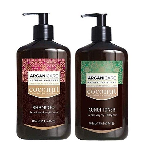 Duo Arganicare Shampooing Argan et Noix de Coco - 400 ml + Apres-Shampooing Argan/Noix de Coco 400 ml Set de 2 Produits 