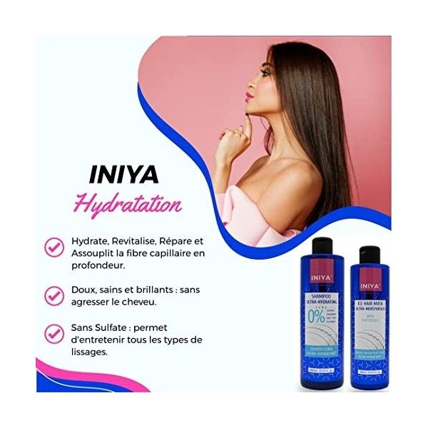 Shampooing & Soin Hydratant Sans Sulfate ni Silicone | Iniya Duo Kit Hydratation | Shampooing et Masque Lissage Brésilien - T
