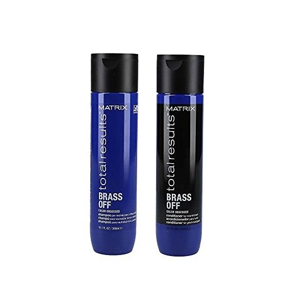 Matrix – Lot de shampoing et après-shampoing déjaunissant Brass Off Total Results 300 ml - neutralise les reflets jaunes et m