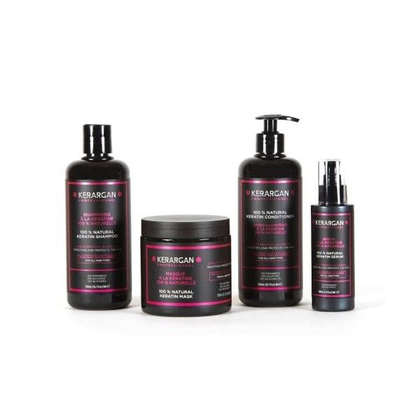 Kerargan - Kit Shampoing, Après-Shampoing, Masque et Sérum à la Kératine pour - Pour Cheveu Sec et Abîmé - Sans Sulfate, Para