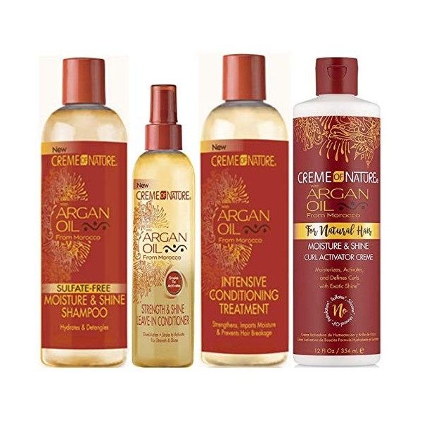 Creme of Nature Argan Oil Shampoing sans sulfate 354 ml, Traitement revitalisant 354 ml, Revitalisant sans rinçage Force & Sh