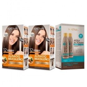 Kativa Kit de lissage brésilien x2 + post-lissage shampooing, revitalisant et masque 