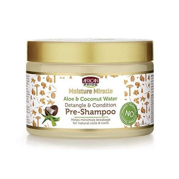 African Pride Pré-shampooing démêlant et revitalisant Moisture Miracle, Shampooing et revitalisant de 3, huile de coco, miel,