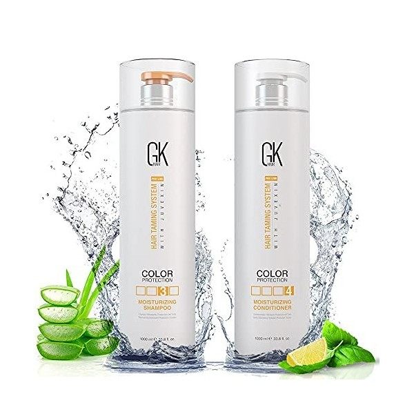 GK HAIR Global Kératine Moisturizing Shampoo and Conditioner Duo 1000ml for Cheveux colorés, secs, abîmés, bouclés, crépus 