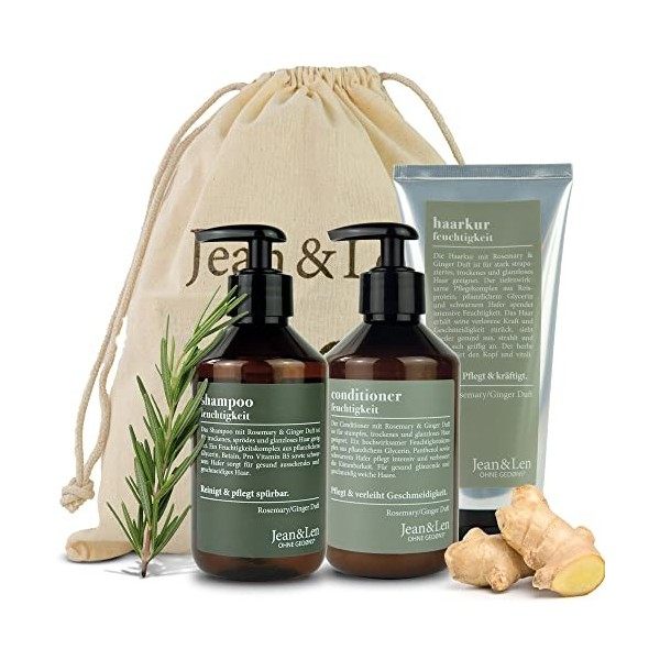 Jean & Len Jean & Len Kit de soin hydratant Rosemary & Ginger composé de shampooing, après-shampoing, après-shampoing, cheveu