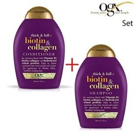 ogx® anciennement Organix Thick & Full Biotine Collagène Shampoing 385&nbsp;ml + après-shampoing/chasse 385&nbsp;ml&nbsp;–&nbsp;pour cheveux di