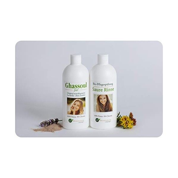 Kit de soin bio pour cheveux avec lavade/Ghassoul marocain très fin – Soin doux sans produits chimiques : 500 ml de mélange d