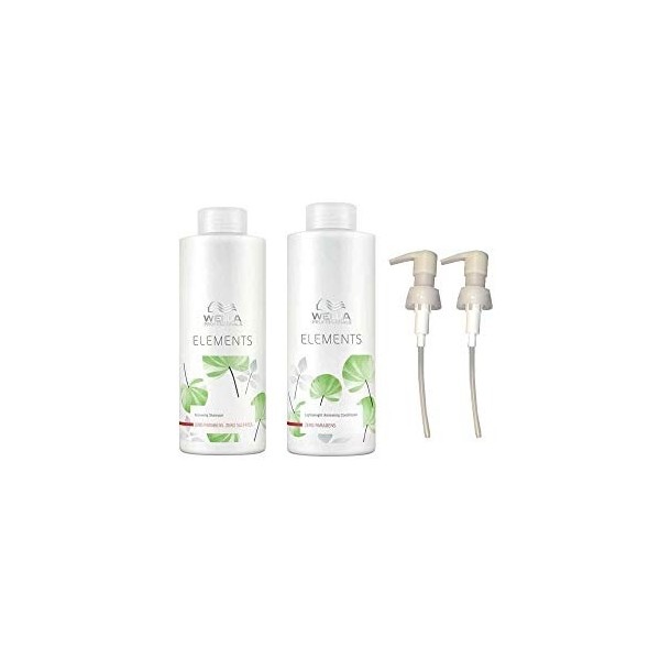 Shampooing renouvelant et Après-shampoing légèrement renouvelant de chez Wella Elements - Flacons de 1000 ml avec 2 pompes