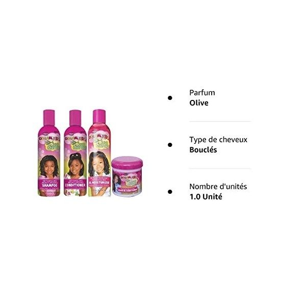 African Pride - Lot de 4 soins démêlants Olive Miracle Dream Kids - shampoing 355 ml/après-shampoing 355 ml/huile hydratante 