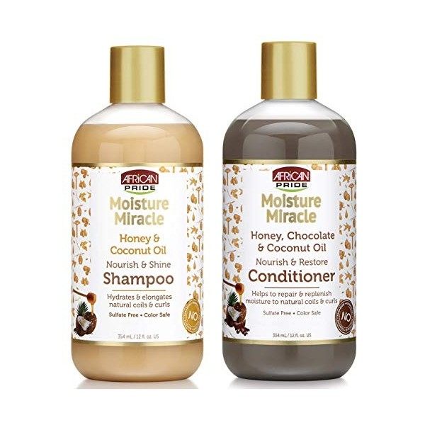 African Pride Moisture Miracle Shampoo and Conditioner, Honey, Chocolate & Coconut Oil Set, 12 Oz