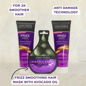 John Frieda Frizz Ease Miraculous Recovery Gift Set - Shampoo, Conditioner & Miracle Drops. Anti-Frizz Haircare Bundle for Dr