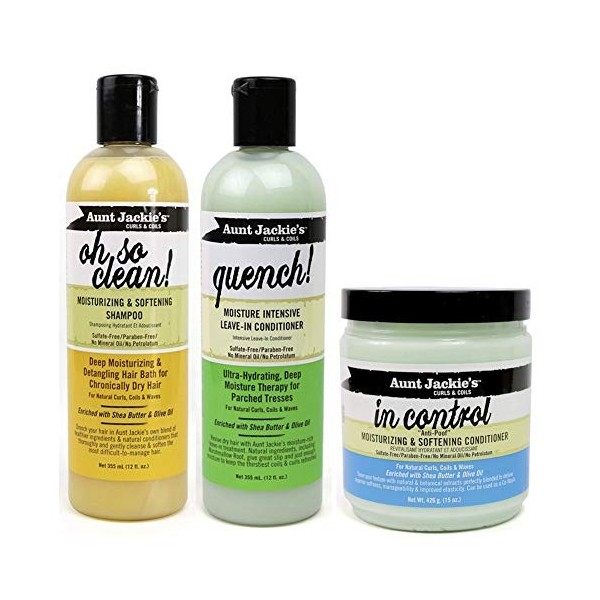 Aunt Jackies Curls & Coils - Lot de 3 soins capillaires - shampoing Oh So Clean 355 ml/après-shampoing sans rinçage hydratant