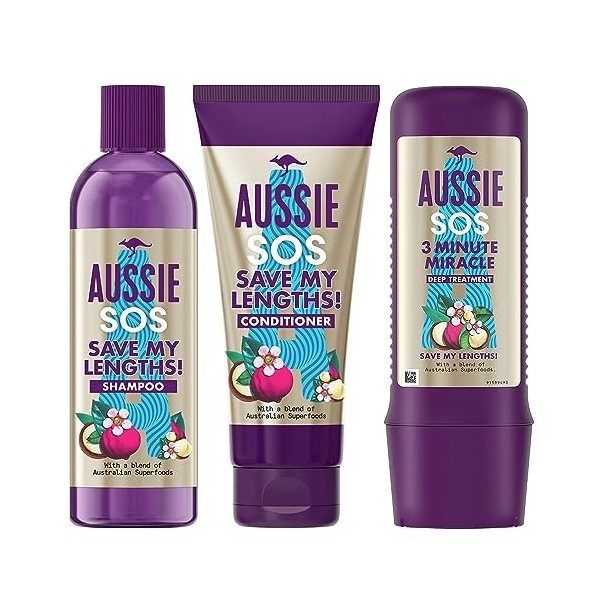 Aussie SOS SAVE MY LENGTHS Trio Shampooing 290 ml + Après-shampoing 200 ml + Masque 225 ml