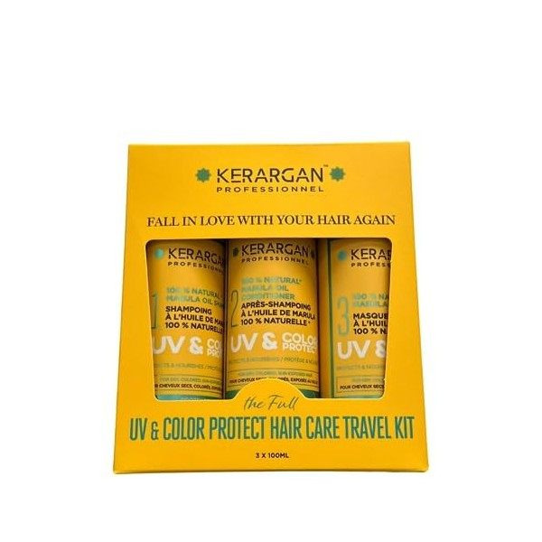 Kerargan - Kit de Voyage Protecteur à lHuile de Marula pour Cheveux Secs, Colorés ou Exposés au Soleil - Shampoing, Après-sh