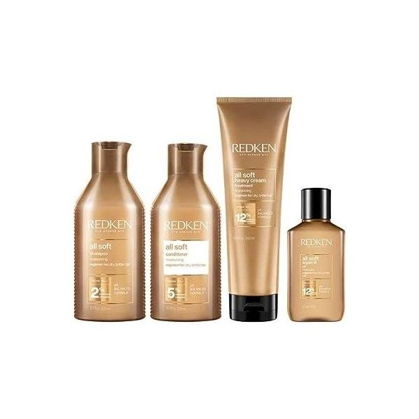 Redken Shampooing All Soft 300 ml, après-shampoing 300 ml, crème lourde 250 ml et huile dargan 6 111 ml