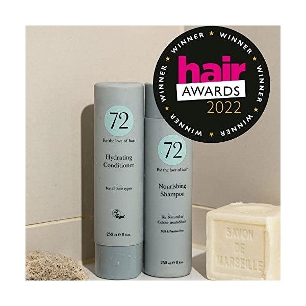 72 Hair Duo nourrissant, ensemble de shampooing et après-shampooing libre de cruauté et végan, 500 ml