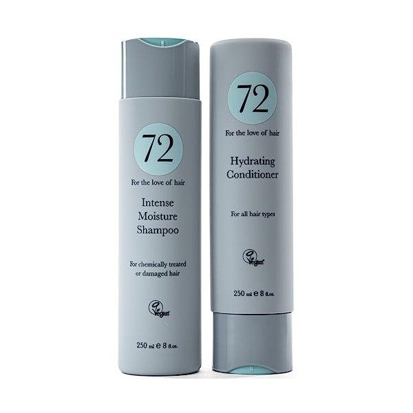 72 Hair Duo Hydratation intense, libre de cruauté et végan shampooing et après-shampooing, 500 ml