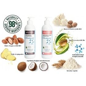 Routine Capillaire à L’Acide Hyaluronique Pour Cheveux Secs, Abîmés - 0% Sulfate – 0% Silicone – Shampooing 500ml + Après-Sha