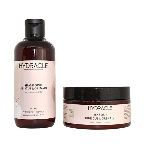 HYDRACLE - Duo Shampoing & Masque Cheveux Colorés Hibiscus & Grenade - Protection Couleur - 97,6% dOrigine Naturelle - Sans 