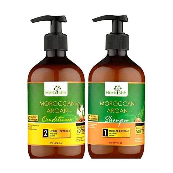 Herbishh Moroccan Argan Hair Shampoo + Argan Hair Conditioner Kit - Free from Mineral Oils, Sulphates & Parabens| For Dry & F
