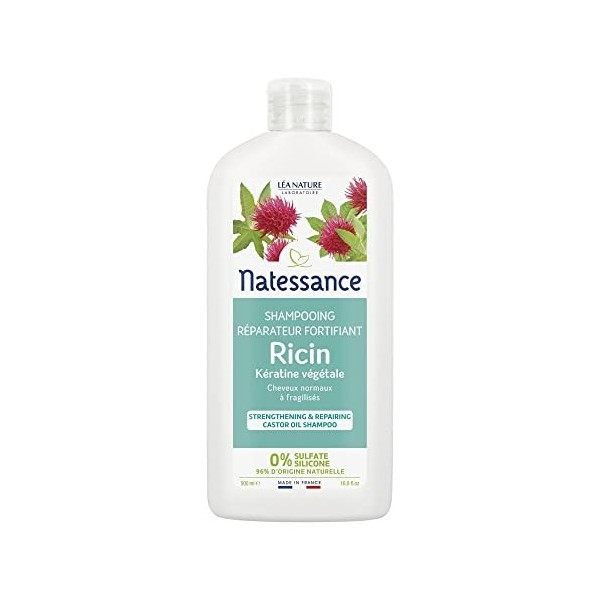 Natessance - Shampooing Réparateur Fortifiant - Ricin & Kératine Végétale - Flacon 100% Végétal - 500 ml