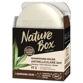 Nature Box - Shampoing Solide 3 en 1 Antipelliculaire - A lHuile de Chanvre Pressée à Froid - Cheveux/ Cuir Chevelu / Barbe 