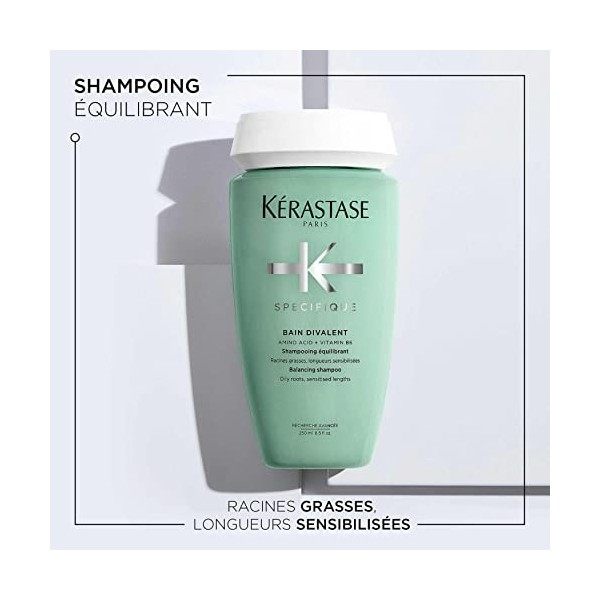 Kérastase, Spécifique, Shampoing Crème Équilibrant, Pour Racines Grasses & Longueurs Sensibilisées, Bain Divalent, 250 ml