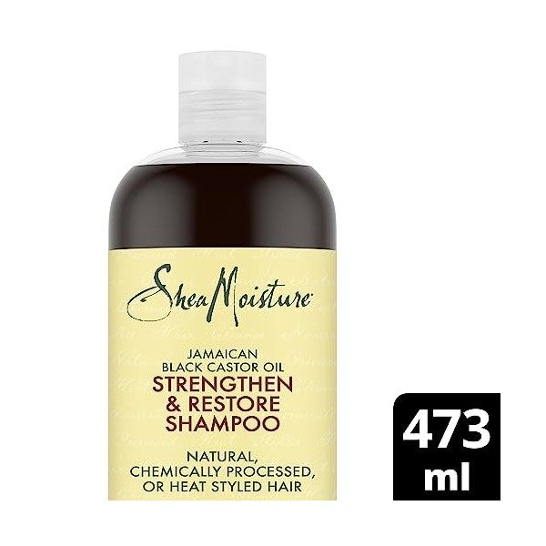 Shea Moisture Shampooing Fortifiant et Revitalisant Huile de Ricin Noir de Jamaïque pour cheveux abîmés et traités chimiqueme