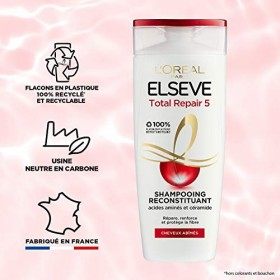 LOréal Paris Elseve Total Repair 5 Shampoing Reconstituant pour Cheveux Abîmés Enrichi en Acides Aminés/Céramide 1 Unité