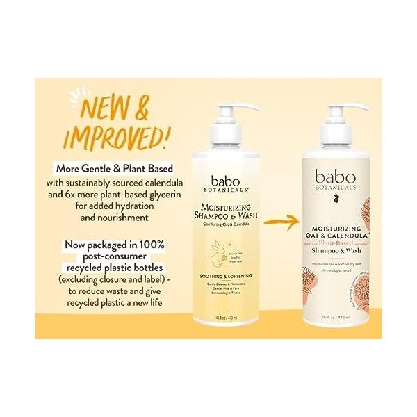 Babo Botanicals Moisturizing Baby Shampoo & Wash For Sensitive & Dry Scalp & Skin 473ml
