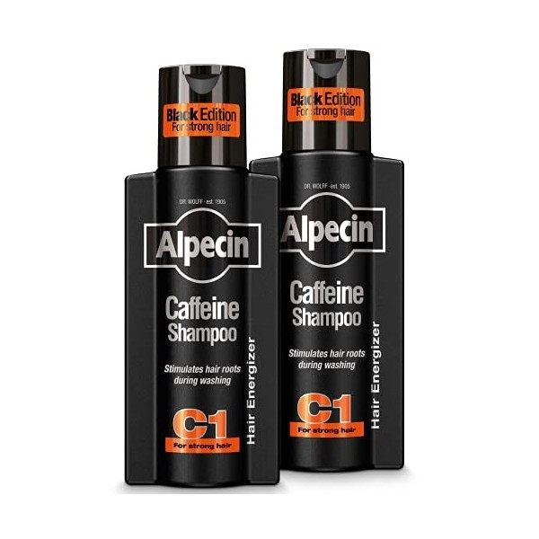 Alpecin Black Shampooing pour Hommes avec nouveau parfum 2x 250ml | Shampooing pour la Croissance des Cheveux | Shampooing po