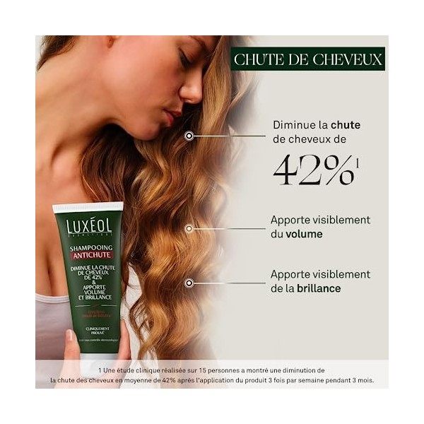 LUXÉOL - Pack 4 Produits Cheveux - Chute de Cheveux - Complément Alimentaire Chute de Cheveux 60 Gummies x2 + Shampooing & Ap