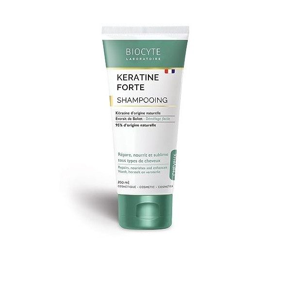 BIOCYTE Kératine Forte Shampoing - Shampoing à la Kératine - Soin des Cheveux - Kératine et Boket - 95% dOrigine Naturelle -