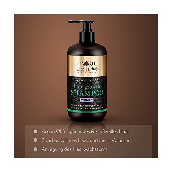 Shampooing croissance Argan Deluxe – Soins capillaires – Shampooing anti-chute pour des cheveux forts et plus de volume – Sha