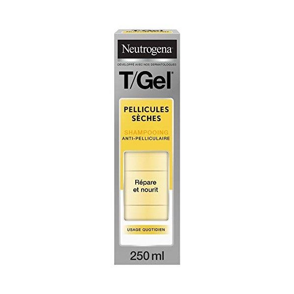 Neutrogena T/Gel Shampoing Antipelliculaire Pellicules Sèches, Cheveux Secs et Abîmés, 250 ml